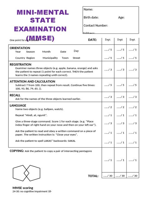 mmse results|free printable mini mental exam.